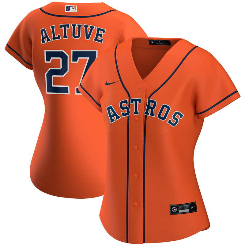 2020 MLB Women Houston Astros #27 Jose Altuve Nike Orange Alternate 2020 Replica Player Jersey 1
